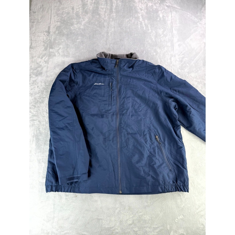 Eddie Bauer Windbreaker Jacket Mens 3XL Navy Blue Excellent Fleece Lined EB520